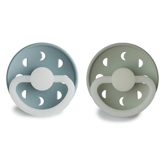 Frigg Moon Phase Silicone Baby Pacifier 6M-18M, 2Pack, Stone Blue Night/Sage Night - Size 2 - Laadlee