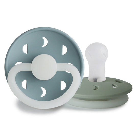 Frigg Moon Phase Silicone Baby Pacifier 0-6M, 2Pack, Stone Blue Night/Sage Night - Size 1 - Laadlee