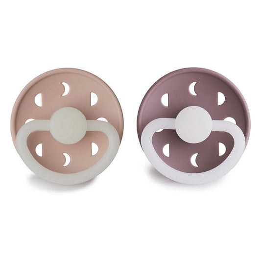 Frigg Moon Phase Silicone Baby Pacifier 0-6M, 2Pack, Twilight Mauve Night/Blush Night - Size 1 - Laadlee