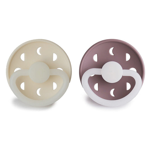 Frigg Moon Phase Silicone Baby Pacifier 6M-18M, 2Pack, Cream Night/Twilight Mauve Night - Size 2 - Laadlee