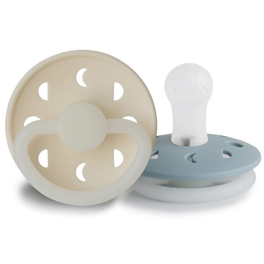 Frigg Moon Phase Silicone Baby Pacifier 0-6M, 2Pack, Stone Blue Night/Cream Night - Size 1 - Laadlee