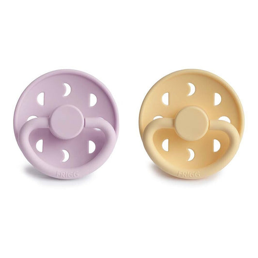 Frigg Moon Phase Latex Baby Pacifier 0-6M, 2Pack, Pale Daffodil/Soft Lilac - Size 1 - Laadlee