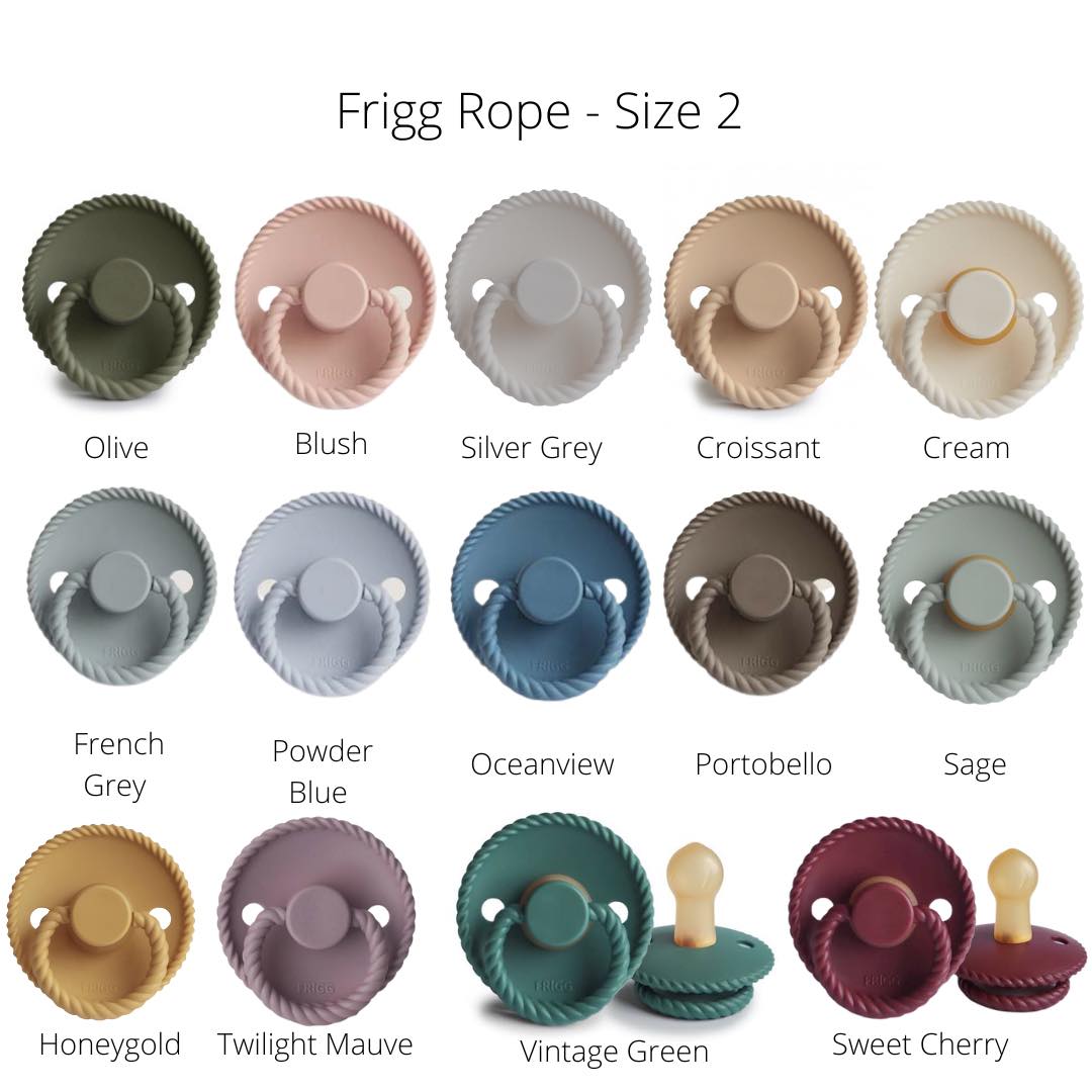 Frigg Rope Latex Baby Pacifier 0-6M, 2Pack, Croissant/Olive - Size 1 - Laadlee