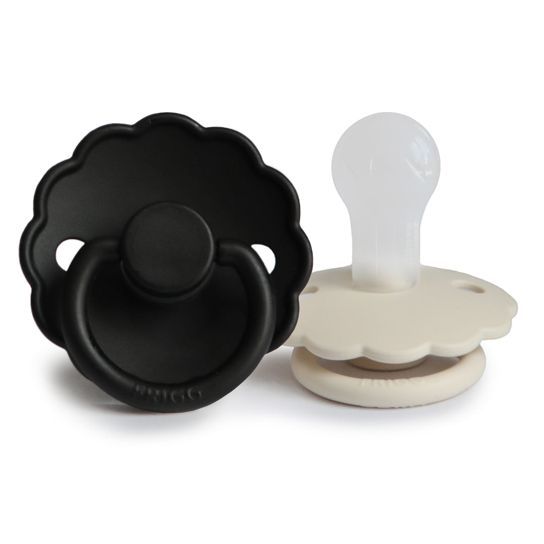 Frigg Daisy Silicone Baby Pacifier 6M - 18M, 2Pack, Cream/Jet Black - Size 2 - Laadlee