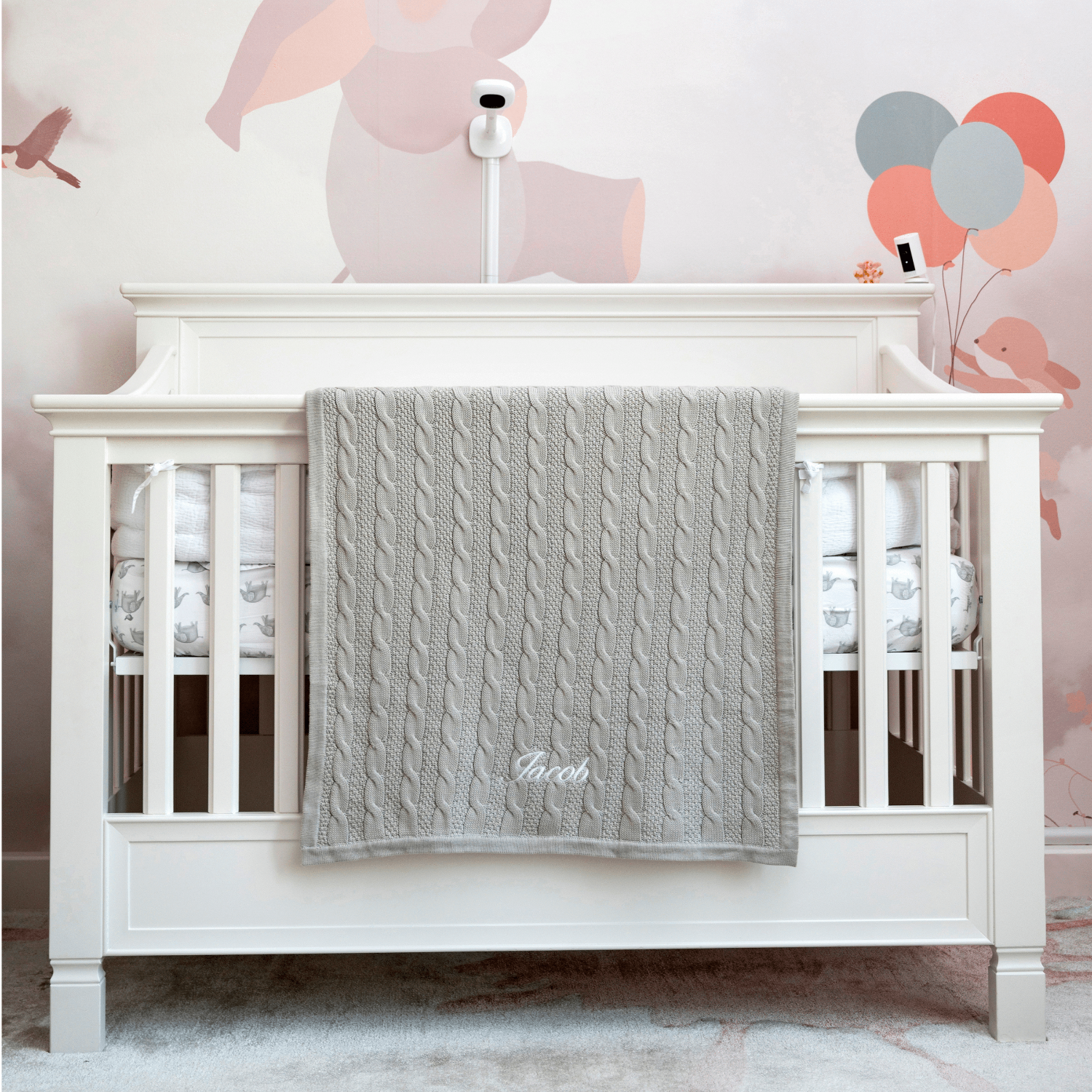 Little IA Grey Cable Knit Baby Blanket - Laadlee