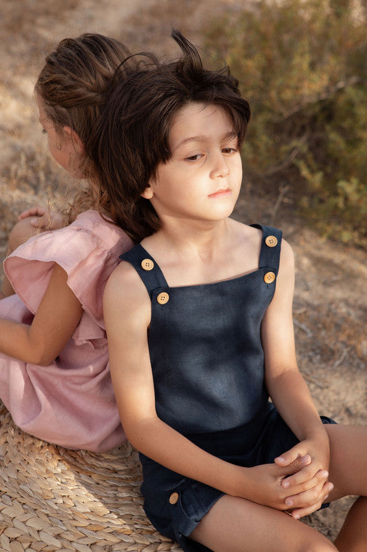 Sunday's Child The Luca Short Dungarees - Navy Blue - Laadlee