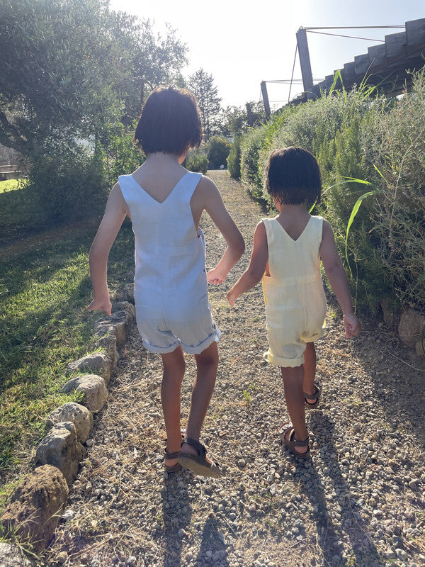 Sunday's Child The Luca Short Dungarees - Pastel Yellow - Laadlee