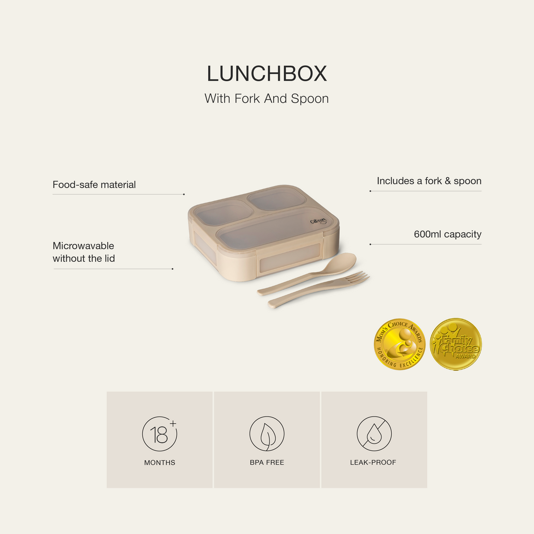 Citron Lunchbox with Fork and Spoon - Beige - Laadlee