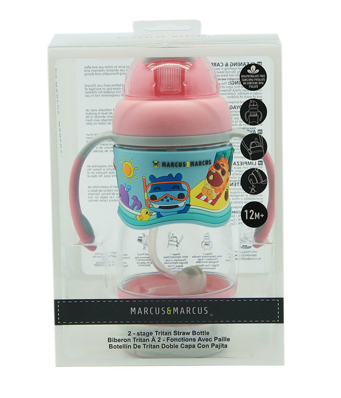 Marcus & Marcus - 2-Stage Tritan Straw Bottle - 350ml - Pink - Laadlee