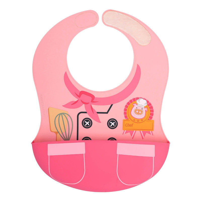 Marcus & Marcus - Wide Coverage Silicone Bib - Little Chef - Pink - Laadlee