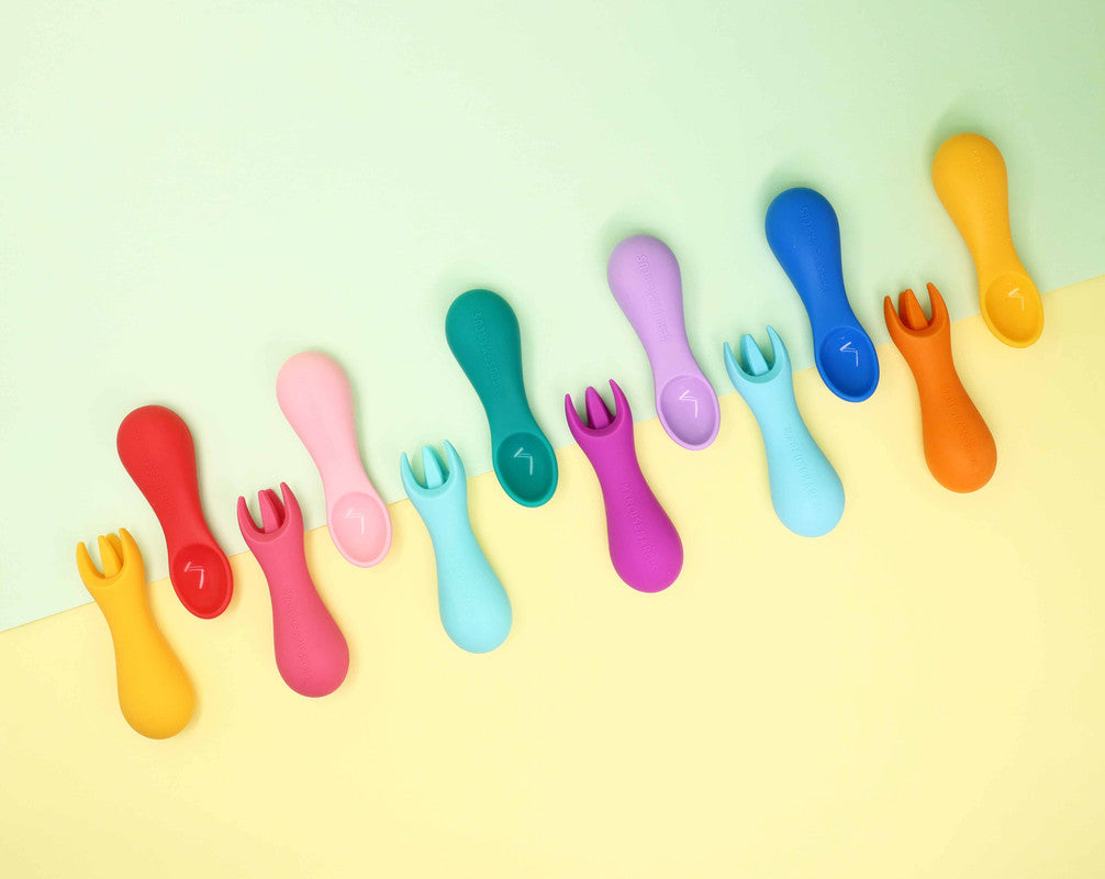 Marcus & Marcus - Silicone Palm Grasp Spoon & Fork Set - Lola - Laadlee