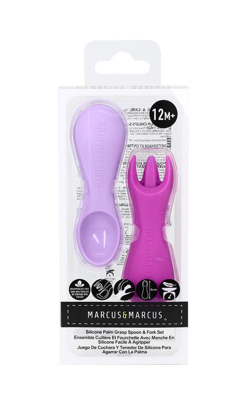 Marcus & Marcus - Silicone Palm Grasp Spoon & Fork Set - Willo - Laadlee