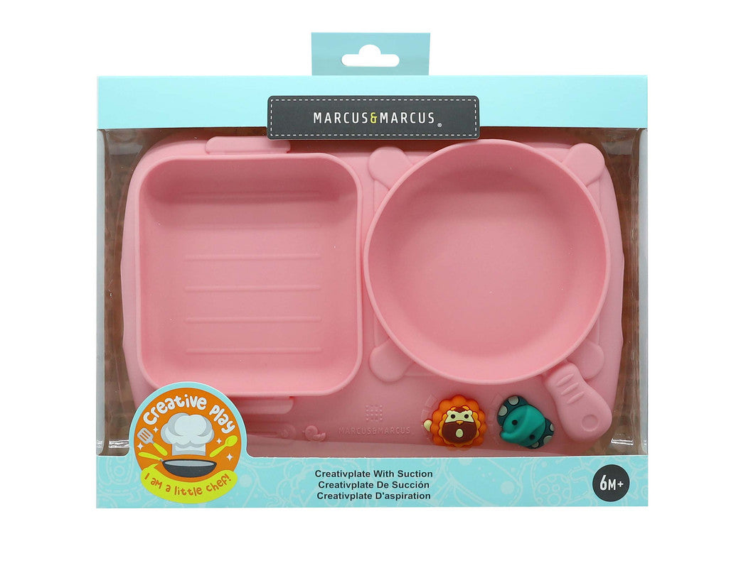 Marcus & Marcus - Creativplate With Suction - Little Chef - Pink - Laadlee