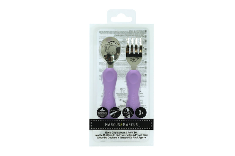 Marcus & Marcus - Silicone and Stainless Steel Easy Grip Spoon & Fork Set - Willo - Laadlee