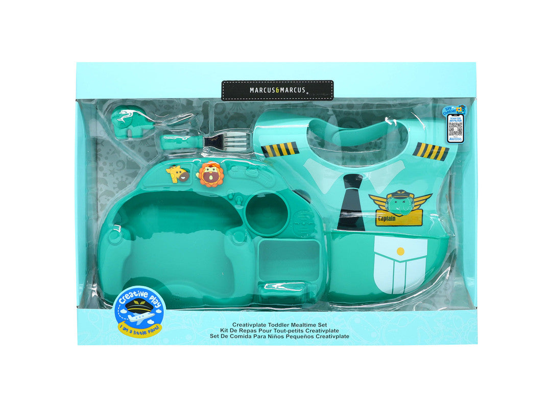 Marcus & Marcus - Silicone Creative Little Pilot Meal Time Set - Ollie - Laadlee