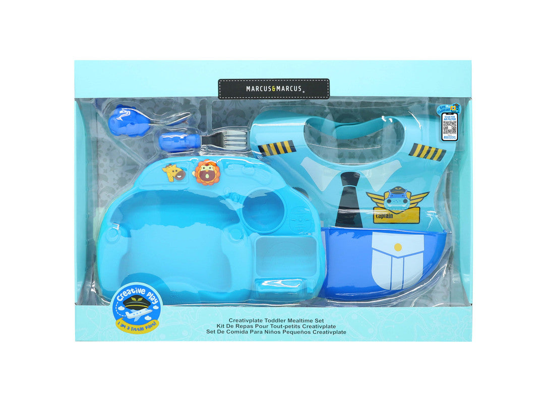 Marcus & Marcus - Silicone Creative Little Pilot Meal Time Set - Lucas - Laadlee