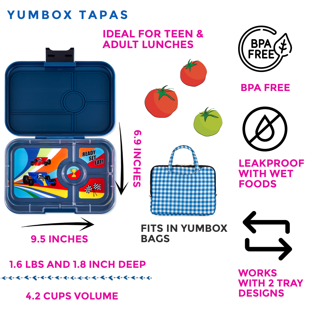 Yumbox Tapas 4 Compartment Race Cars Lunch Box - Monte Carlo Navy - Laadlee