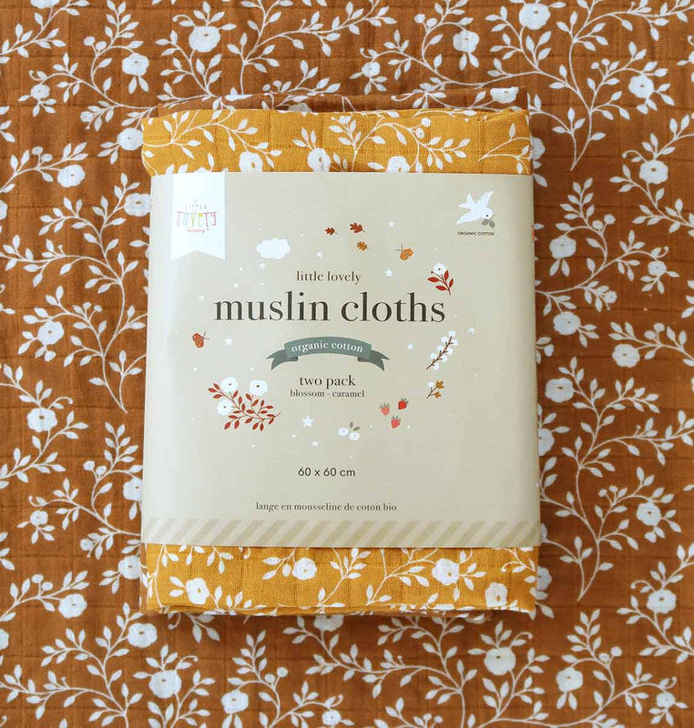A Little Lovely Company Muslin Cloth Set of 2 - Blossom - Caramel - Laadlee