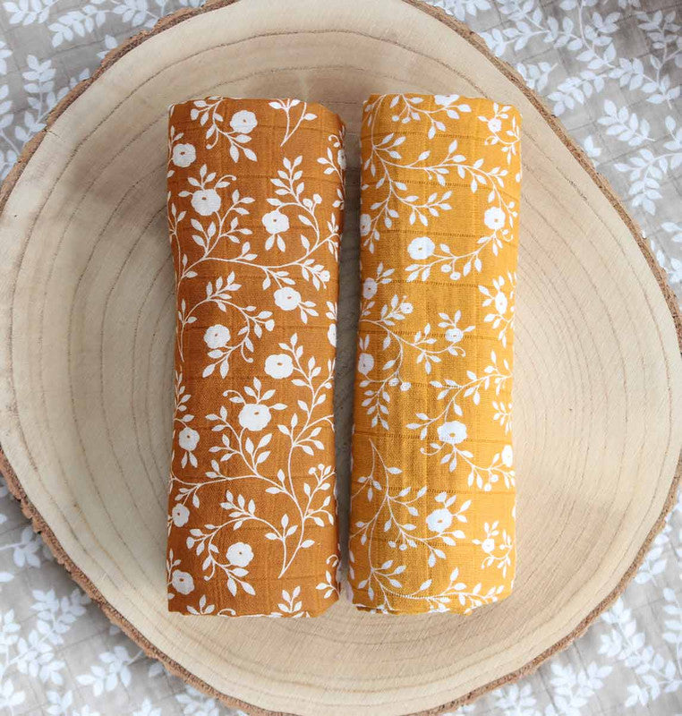 A Little Lovely Company Muslin Cloth Set of 2 - Blossom - Caramel - Laadlee