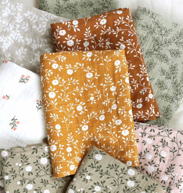 A Little Lovely Company Muslin Cloth Set of 2 - Blossom - Caramel - Laadlee