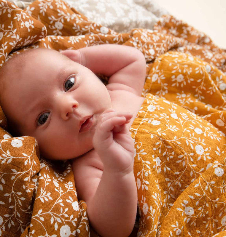 A Little Lovely Company Muslin Cloth Set of 2 - Blossom - Caramel - Laadlee