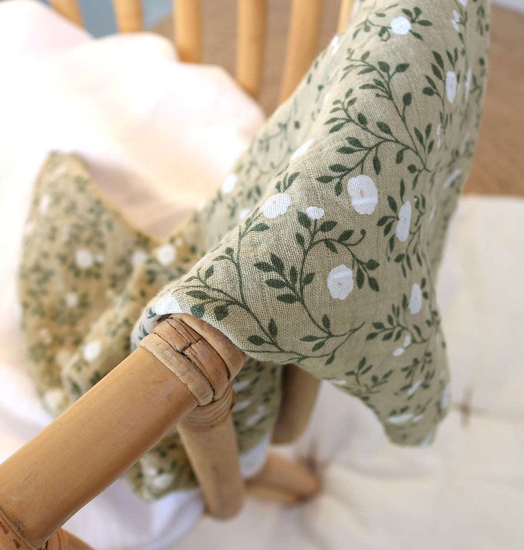 A Little Lovely Company Muslin Cloth XL - Blossom - Dark Sage - Laadlee