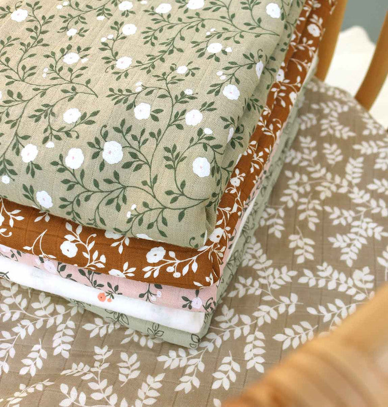 A Little Lovely Company Muslin Cloth XL - Blossom - Dark Sage - Laadlee