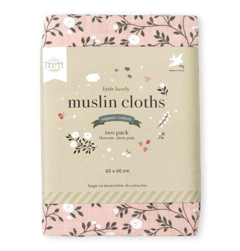 A Little Lovely Company Muslin Cloth Set of 2 - Blossom - Dusty Pink - Laadlee