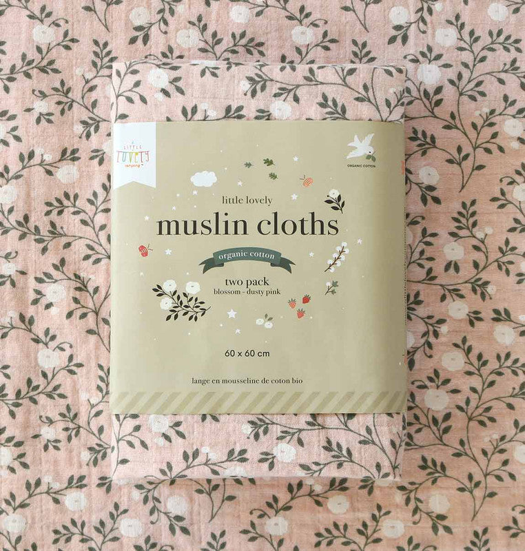 A Little Lovely Company Muslin Cloth Set of 2 - Blossom - Dusty Pink - Laadlee