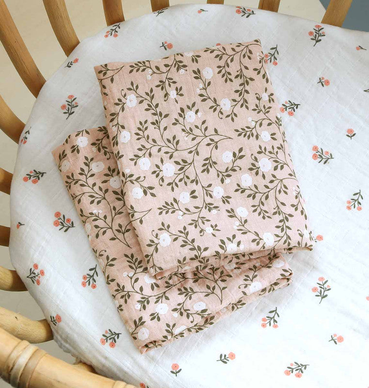 A Little Lovely Company Muslin Cloth Set of 2 - Blossom - Dusty Pink - Laadlee