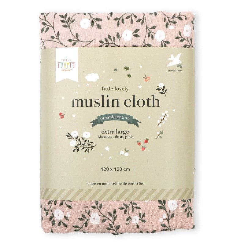 A Little Lovely Company Muslin Cloth XL - Blossom - Dusty Pink - Laadlee