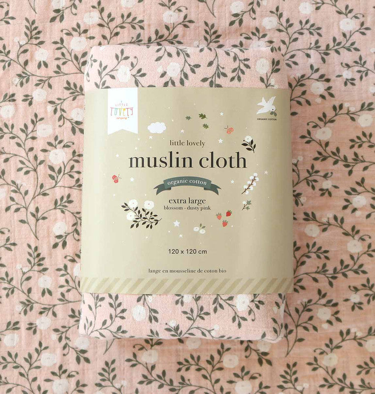 A Little Lovely Company Muslin Cloth XL - Blossom - Dusty Pink - Laadlee
