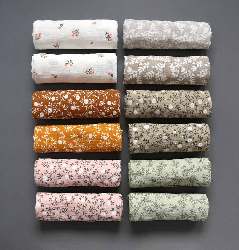 A Little Lovely Company Muslin Cloth Set of 2 - Leaves - Taupe - Laadlee