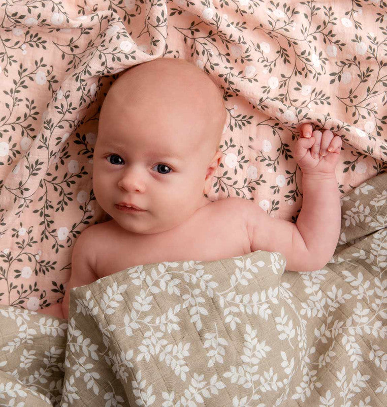 A Little Lovely Company Muslin Cloth Set of 2 - Leaves - Taupe - Laadlee