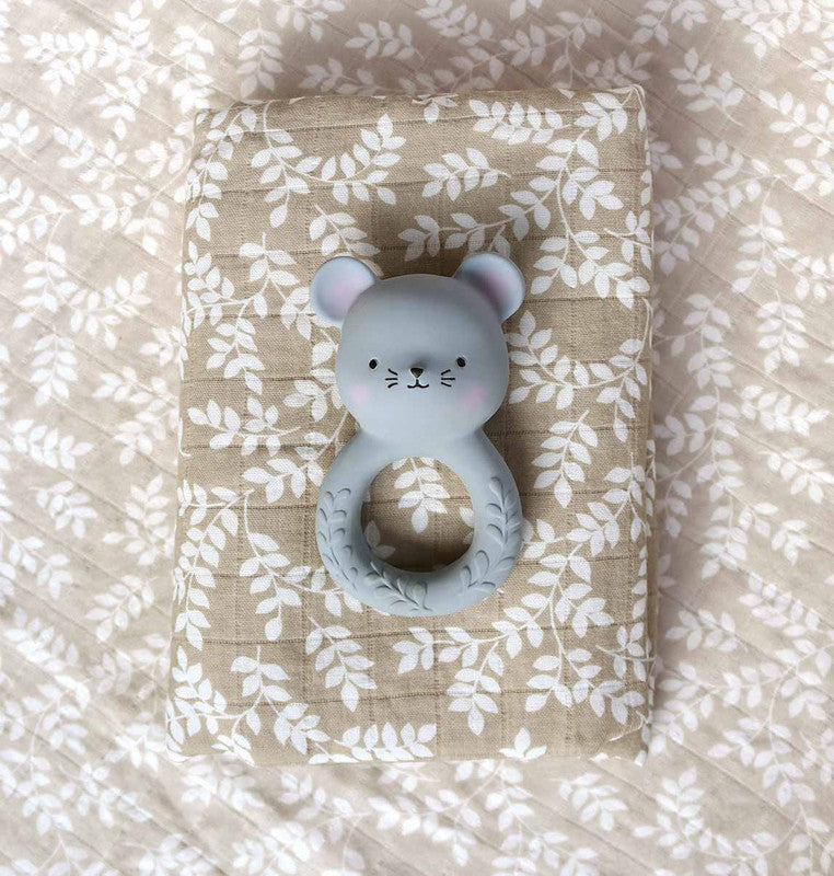 A Little Lovely Company Muslin Cloth Set of 2 - Leaves - Taupe - Laadlee