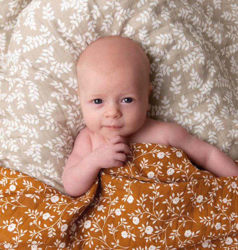 A Little Lovely Company Muslin Cloth XL - Leaves - Taupe - Laadlee