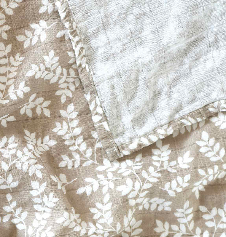 A Little Lovely Company Muslin Cloth XL - Leaves - Taupe - Laadlee