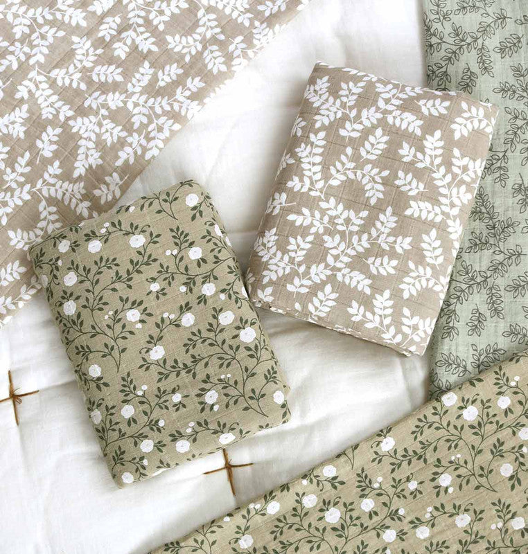 A Little Lovely Company Muslin Cloth XL - Leaves - Taupe - Laadlee