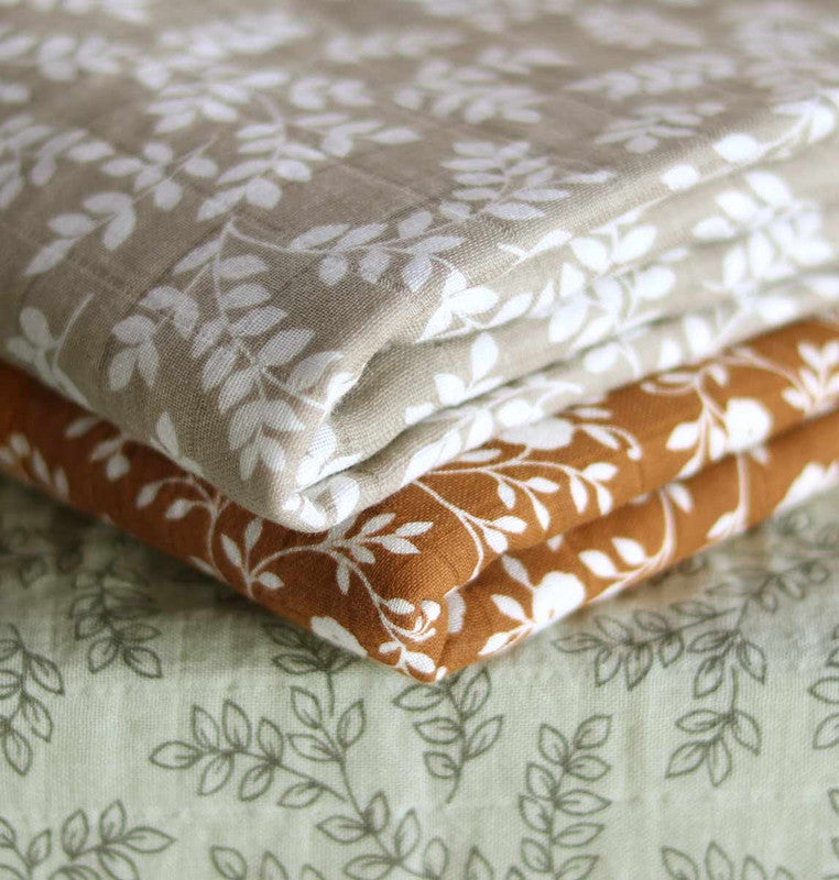 A Little Lovely Company Muslin Cloth XL - Leaves - Taupe - Laadlee