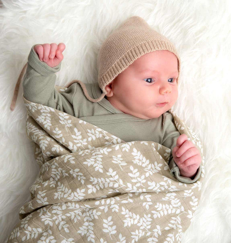 A Little Lovely Company Muslin Cloth XL - Leaves - Taupe - Laadlee