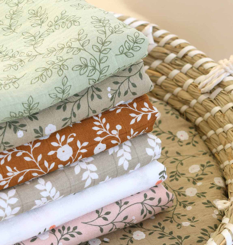 A Little Lovely Company Muslin Cloth Set of 2 - Leaves - Sage - Laadlee