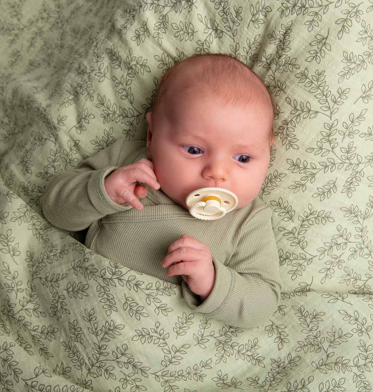 A Little Lovely Company Muslin Cloth XL - Leaves - Sage - Laadlee