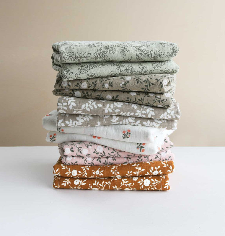 A Little Lovely Company Muslin Cloth XL - Leaves - Sage - Laadlee