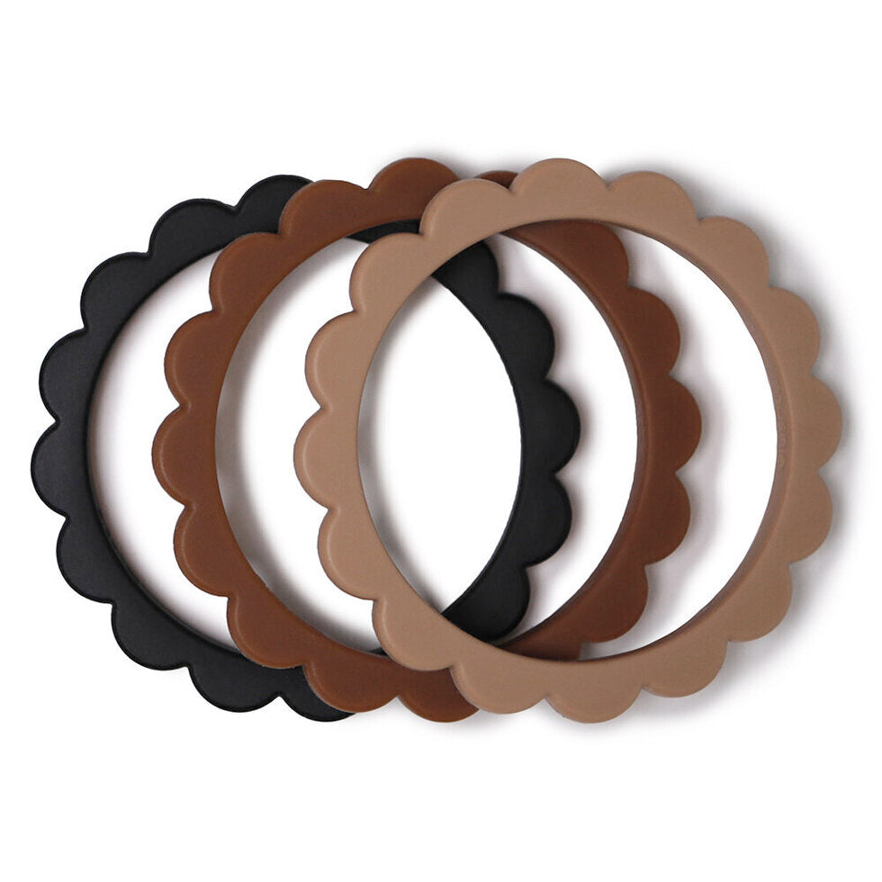 Mushie Flower Bracelet Teether 3-Pack Black/Caramel/Natural - Laadlee