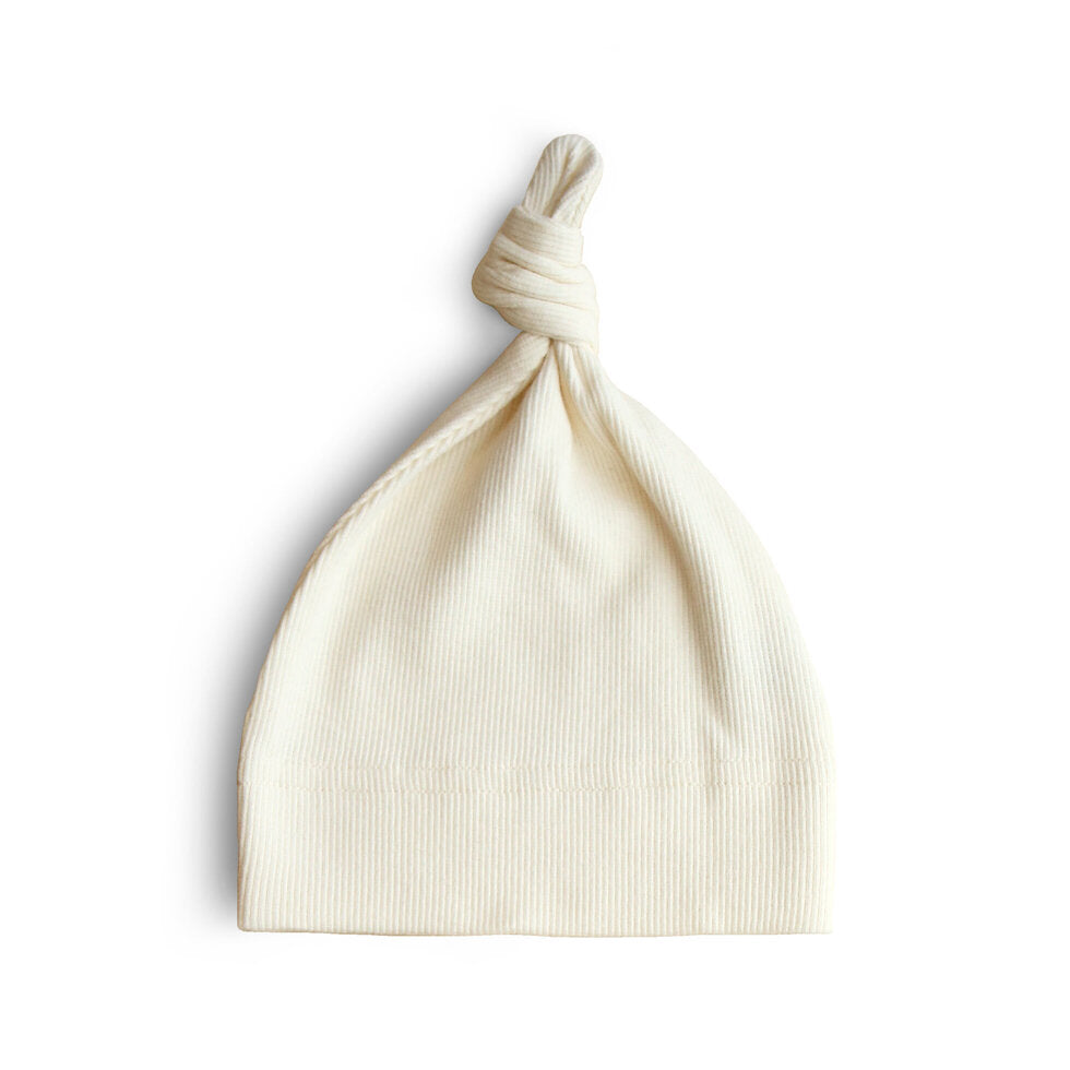 Mushie Ribbed Baby Beanie Ivory - Laadlee