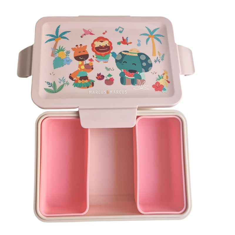 Marcus & Marcus Bento Lunch Box With Two Silicone Removable Compartments - Tropical - Pink - Laadlee