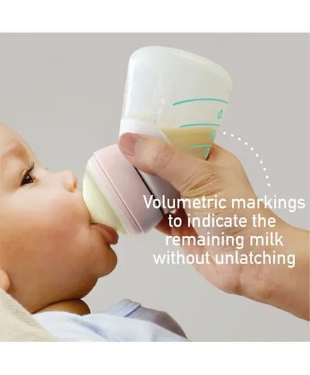 Marcus & Marcus - Silicone Angled Feeding Bottle & Dispensing Spoon Set - Peach - Laadlee