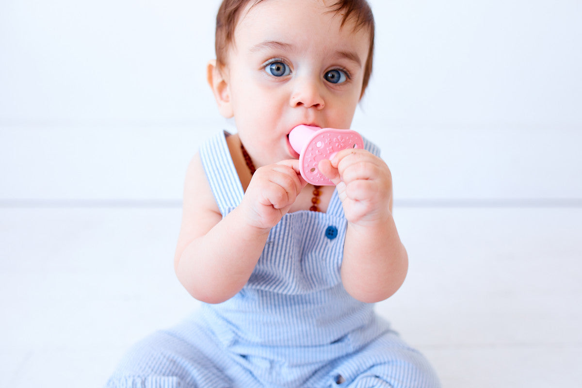 Marcus & Marcus - Silicon Palm Grasp Toddler Training Toothbrush - Pink - Laadlee