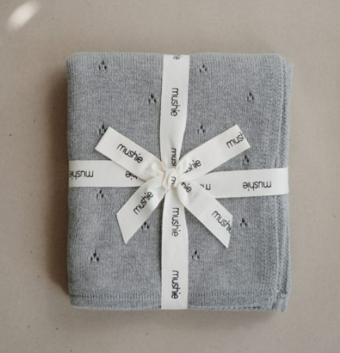 Mushie Knitted Baby Blanket Pointelle Gray Melange - Laadlee
