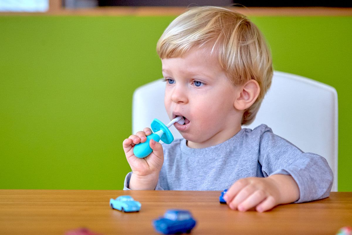 Marcus & Marcus - Silicon Palm Grasp Toddler Training Toothbrush - Blue - Laadlee